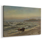 Canvas art print featuring a turbulent sea with strong wind and rough water near shoreline, displayed at an angle