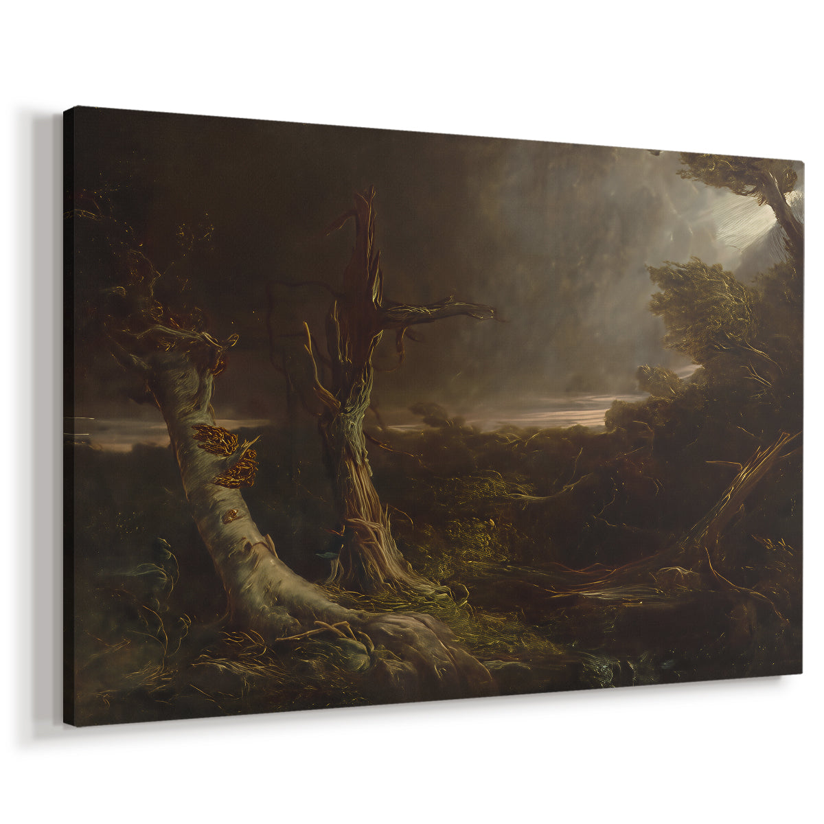 Canvas art print featuring a dramatic weather scene with powerful natural force, displayed at an angle