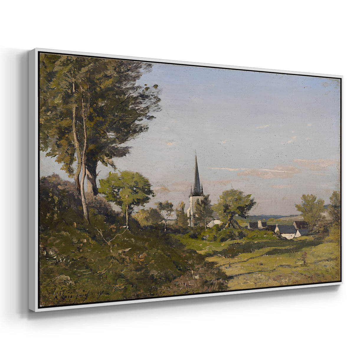 Village Landscape with Church, 1891 - Floater Framed Canvas Print