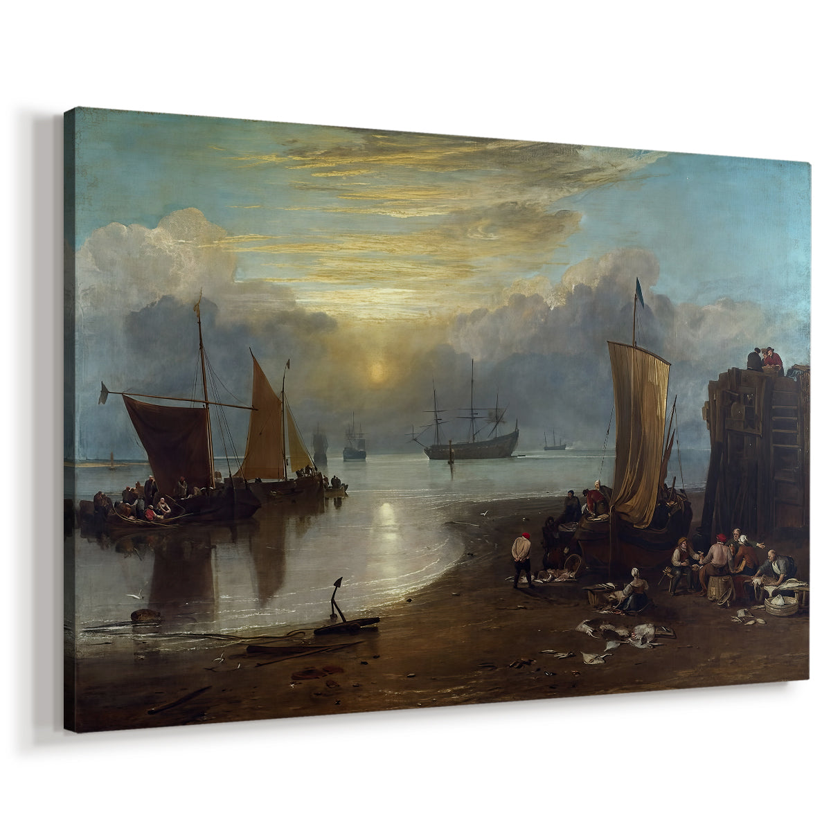 Canvas art print featuring a coastal scene with early morning light, displayed at an angle