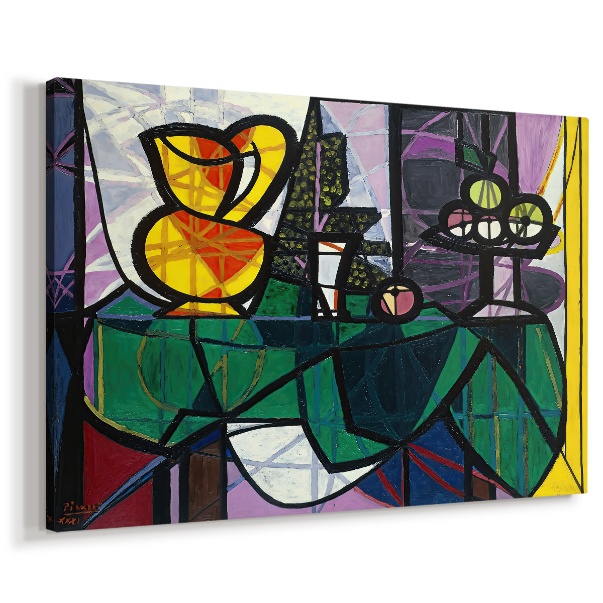 Canvas art print featuring a geometric still life with fragmented forms, displayed at an angle