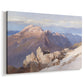 Canvas art print featuring an alpine panorama showing layered peaks and valleys, displayed at an angle
