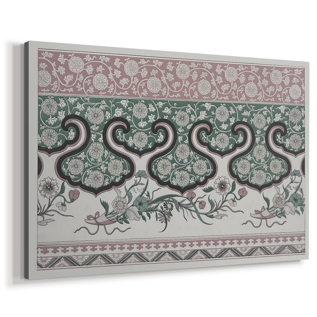Canvas art print featuring an ornamental design with continuous flowing motif across surface, displayed at an angle