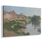 Canvas art print featuring a landscape with elevated buildings, displayed at an angle