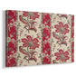 Canvas art print featuring an ornamental textile design with flowers arranged in structured clusters, displayed at an angle