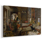 Canvas art print featuring a detailed cultural interior with ornate decor and textiles, displayed at an angle