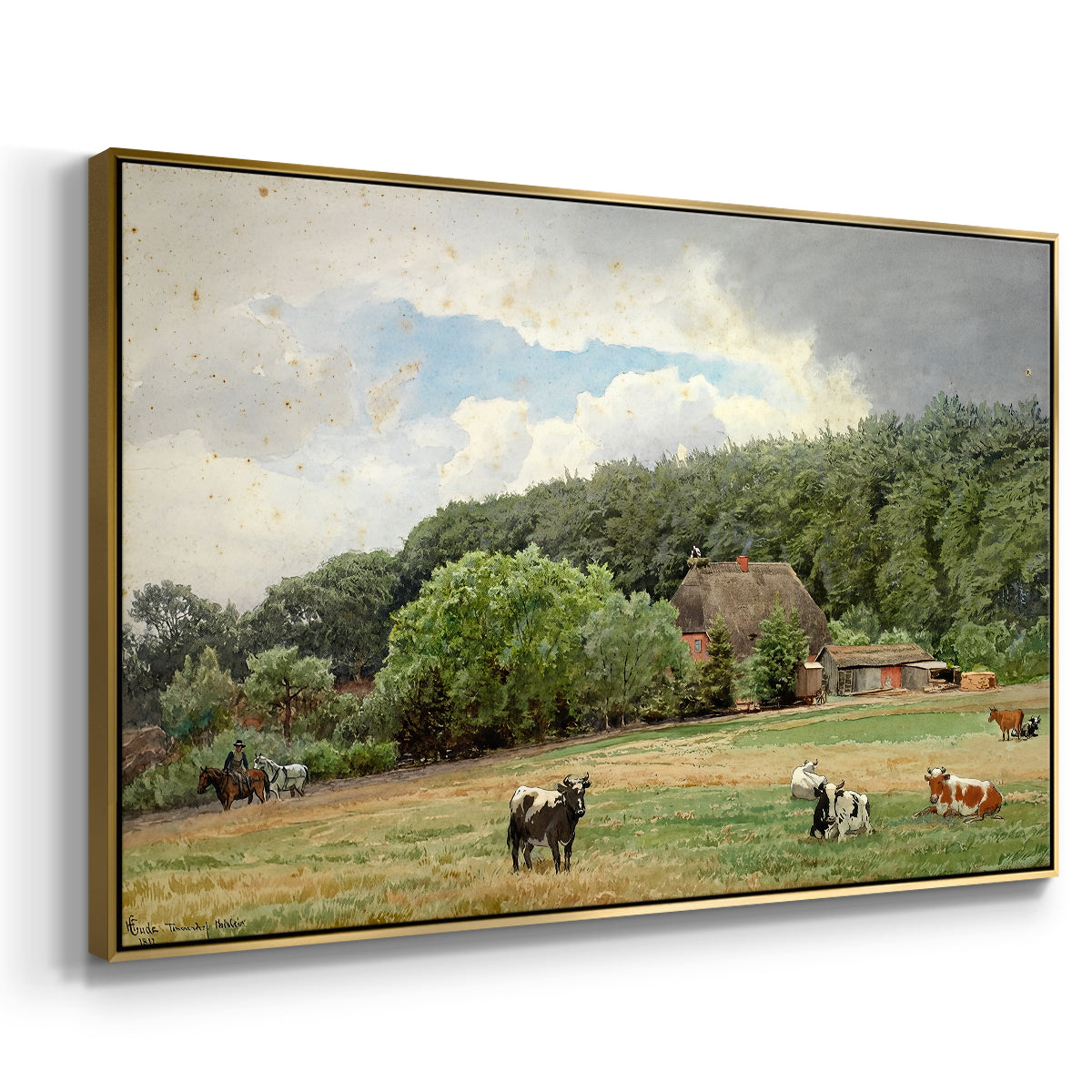 Farm with Grazing Cows (Bondegård med beitende kuer), 1892 - Floater Framed Canvas Print