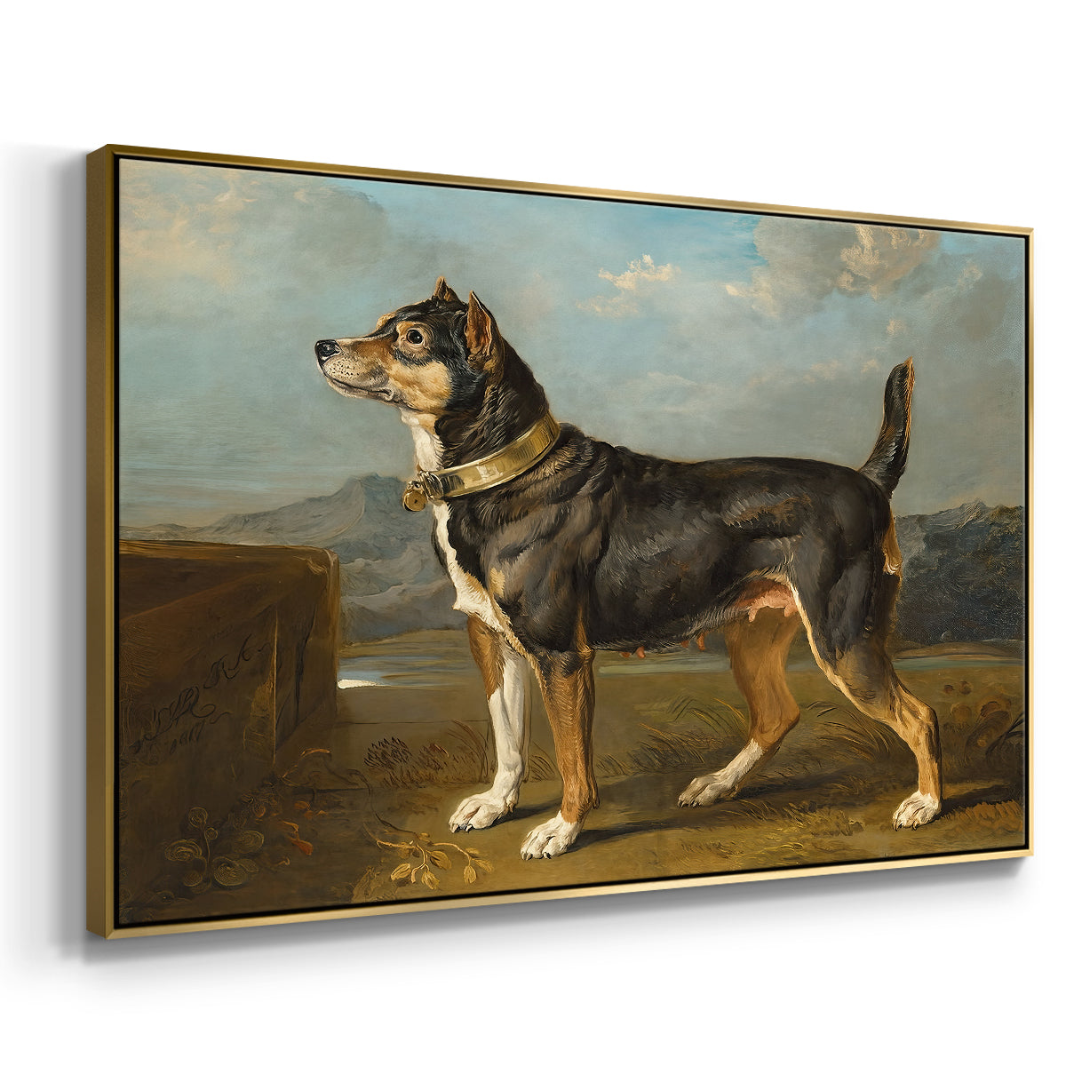A Terrier in a Landscape, c. 1811 - Floater Framed Canvas Print