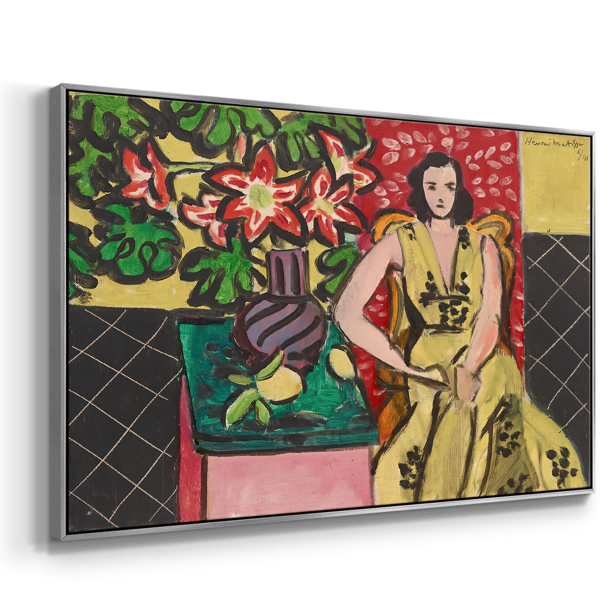 Seated Woman with a Vase of Amaryllis, 1941 - Floater Framed Canvas Print