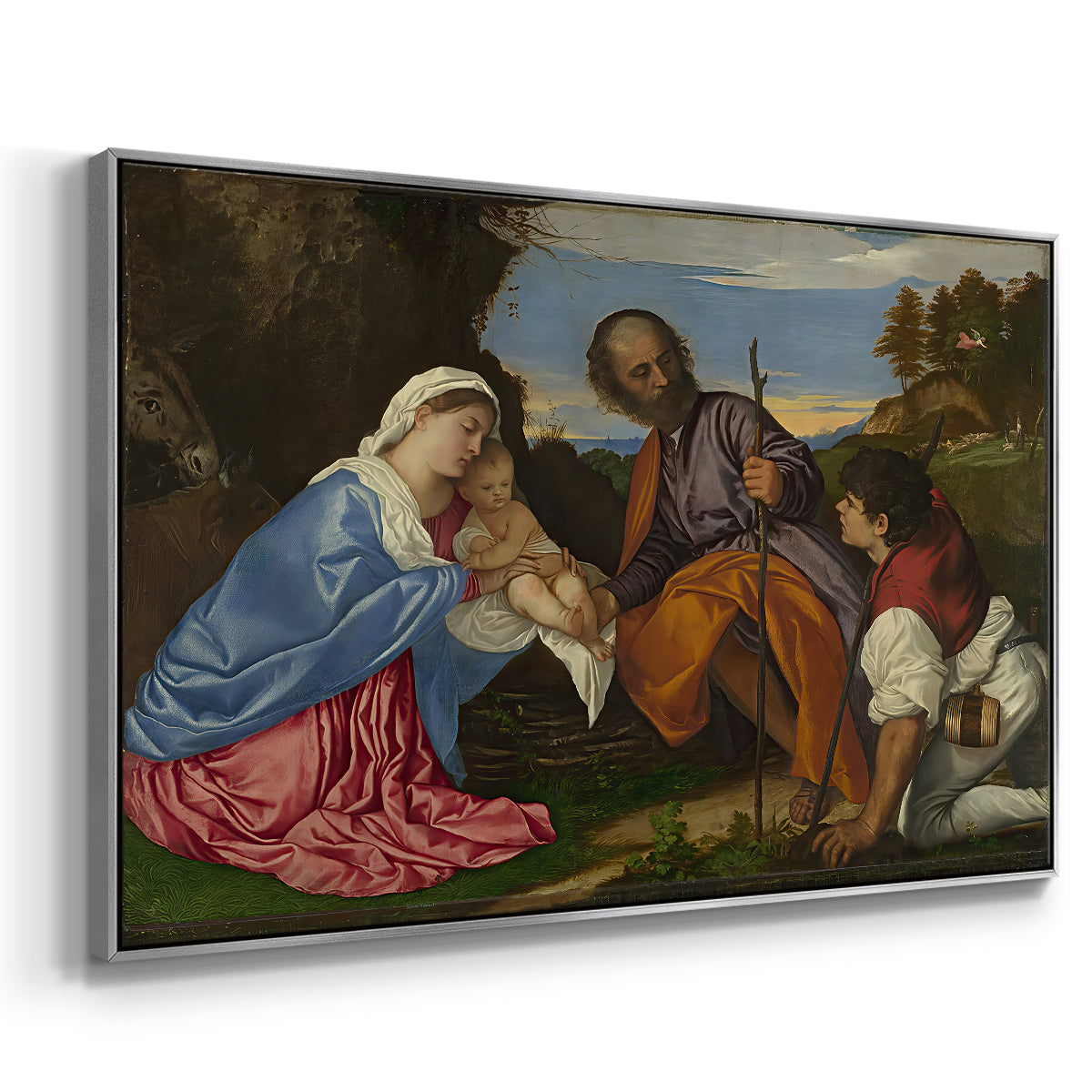 The Holy Family with a Shepherd, c. 1510 - Floater Framed Canvas Print