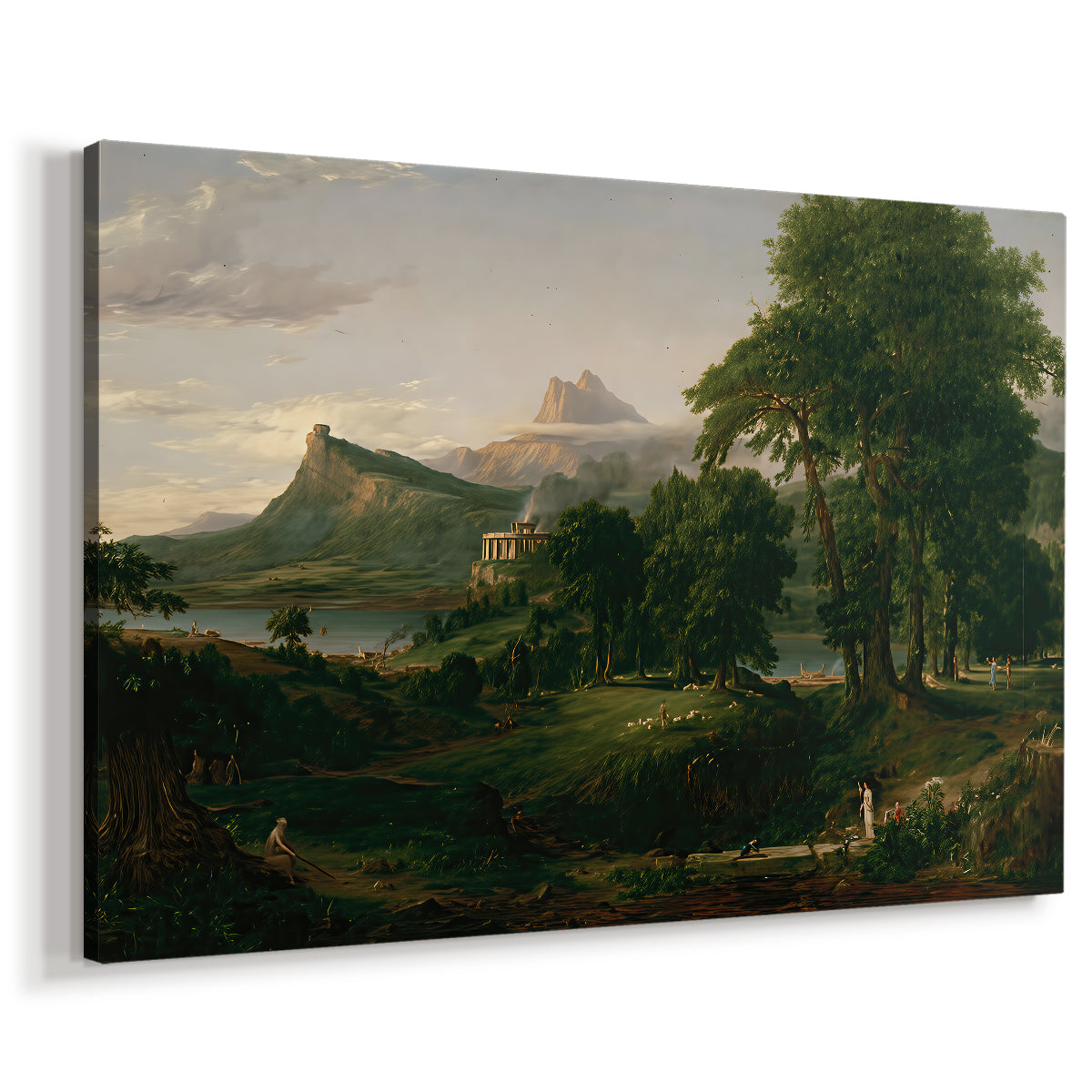 Canvas art print featuring an early agricultural scene with organized rural activity, displayed at an angle