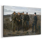 Canvas art print featuring a wartime scene with multiple figures arranged in open landscape, displayed at an angle