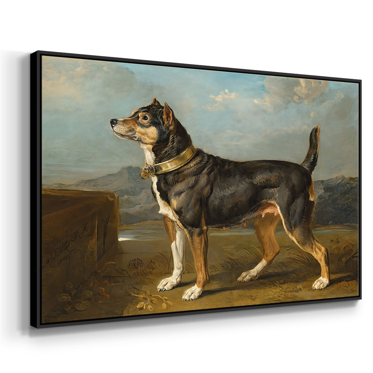 A Terrier in a Landscape, c. 1811 - Floater Framed Canvas Print