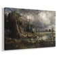 Canvas art print featuring a detailed architectural scene, displayed at an angle
