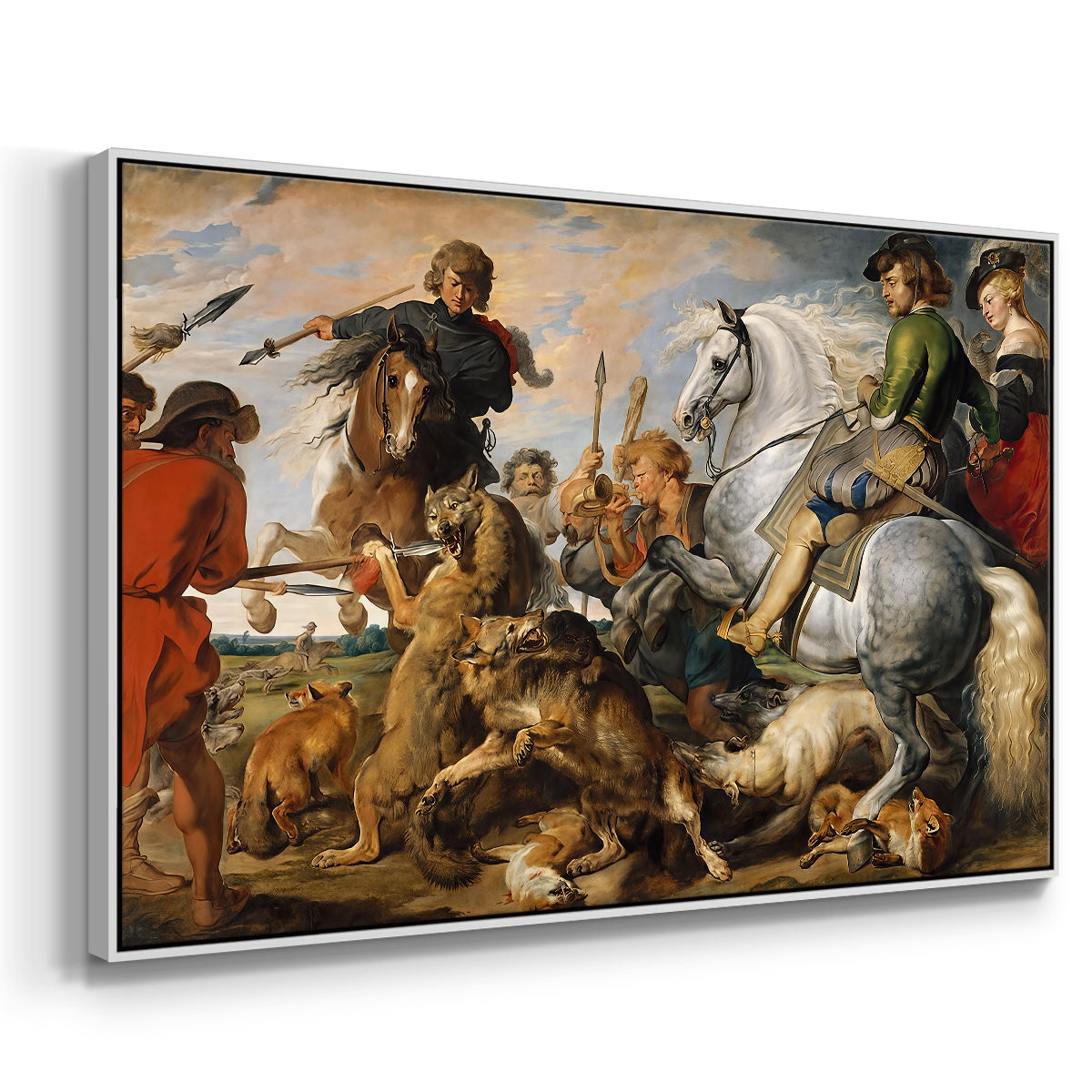 The Wolf and Fox Hunt, c. 1616 - Floater Framed Canvas Print