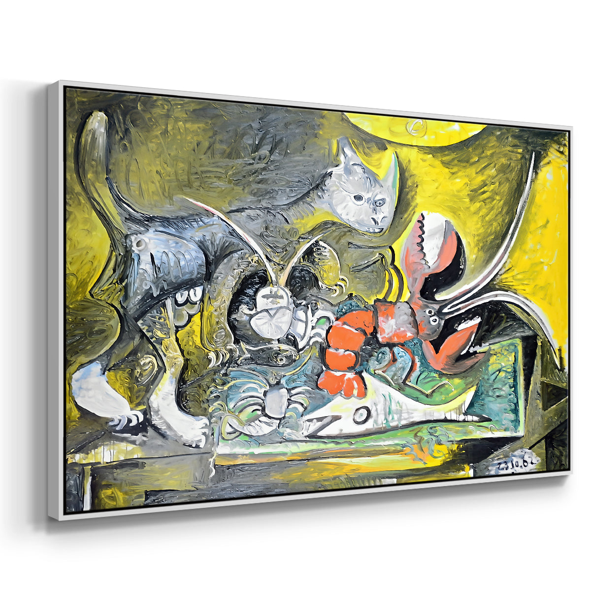 Still Life with Cat and Lobster, 1962 - Floater Framed Canvas Print