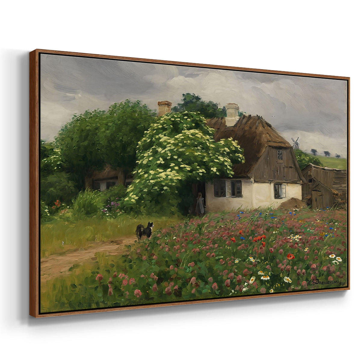Farmhouse with Meadow Flowers, 1909 - Floater Framed Canvas Print