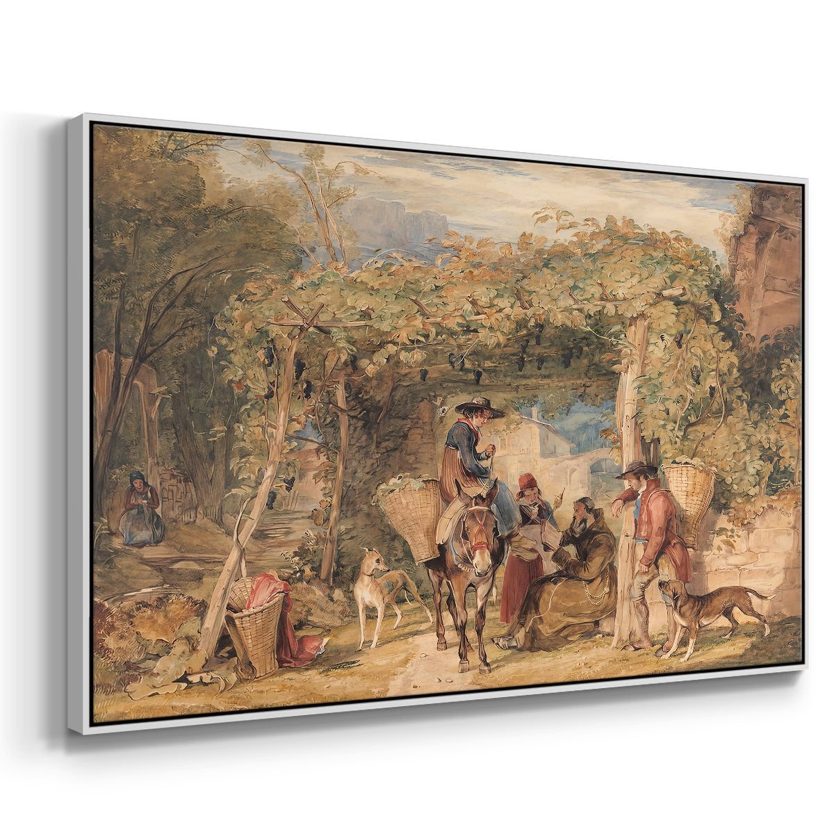 Figures and Animals in a Vineyard, c. 1829 - Floater Framed Canvas Print