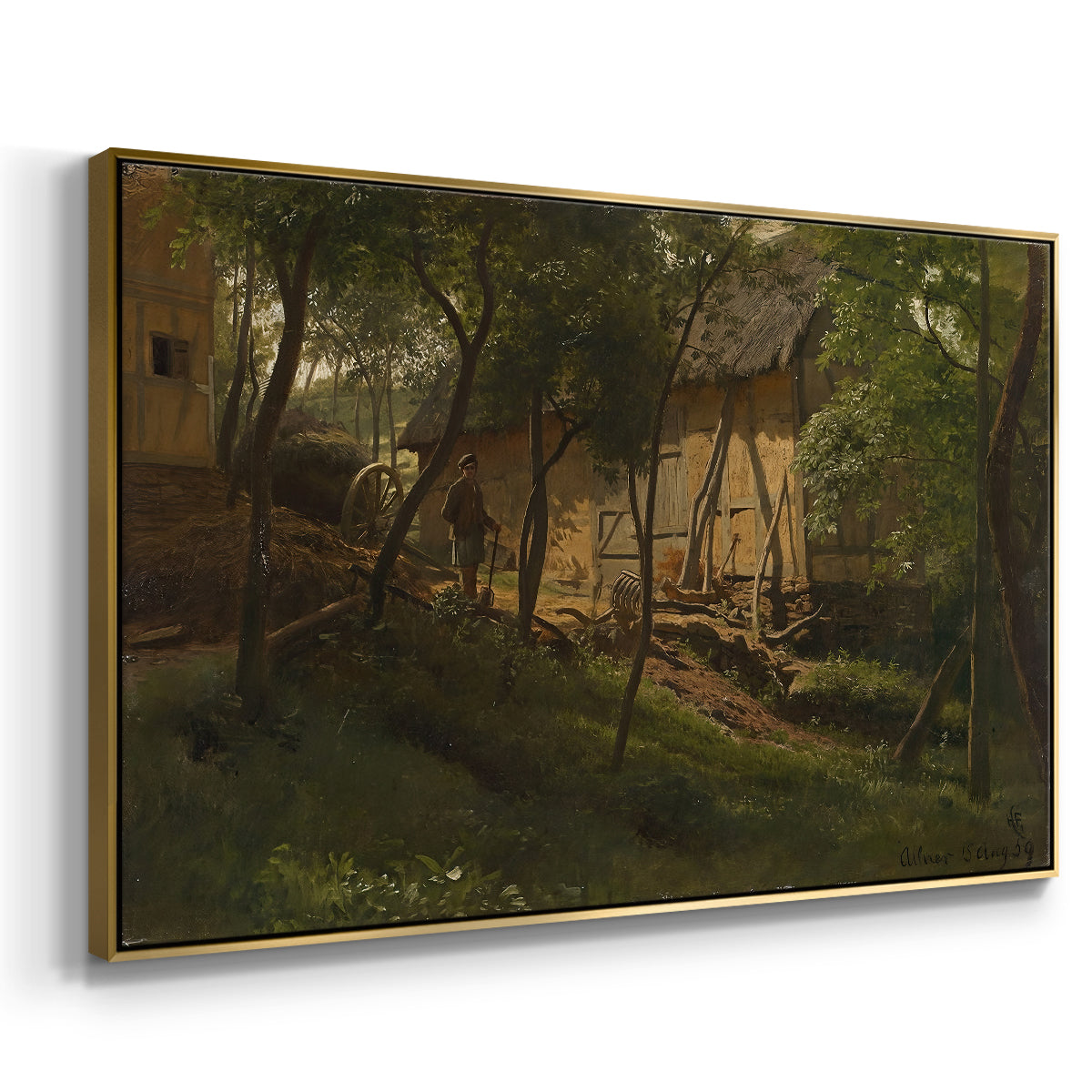 German Farm, 1859 - Floater Framed Canvas Print