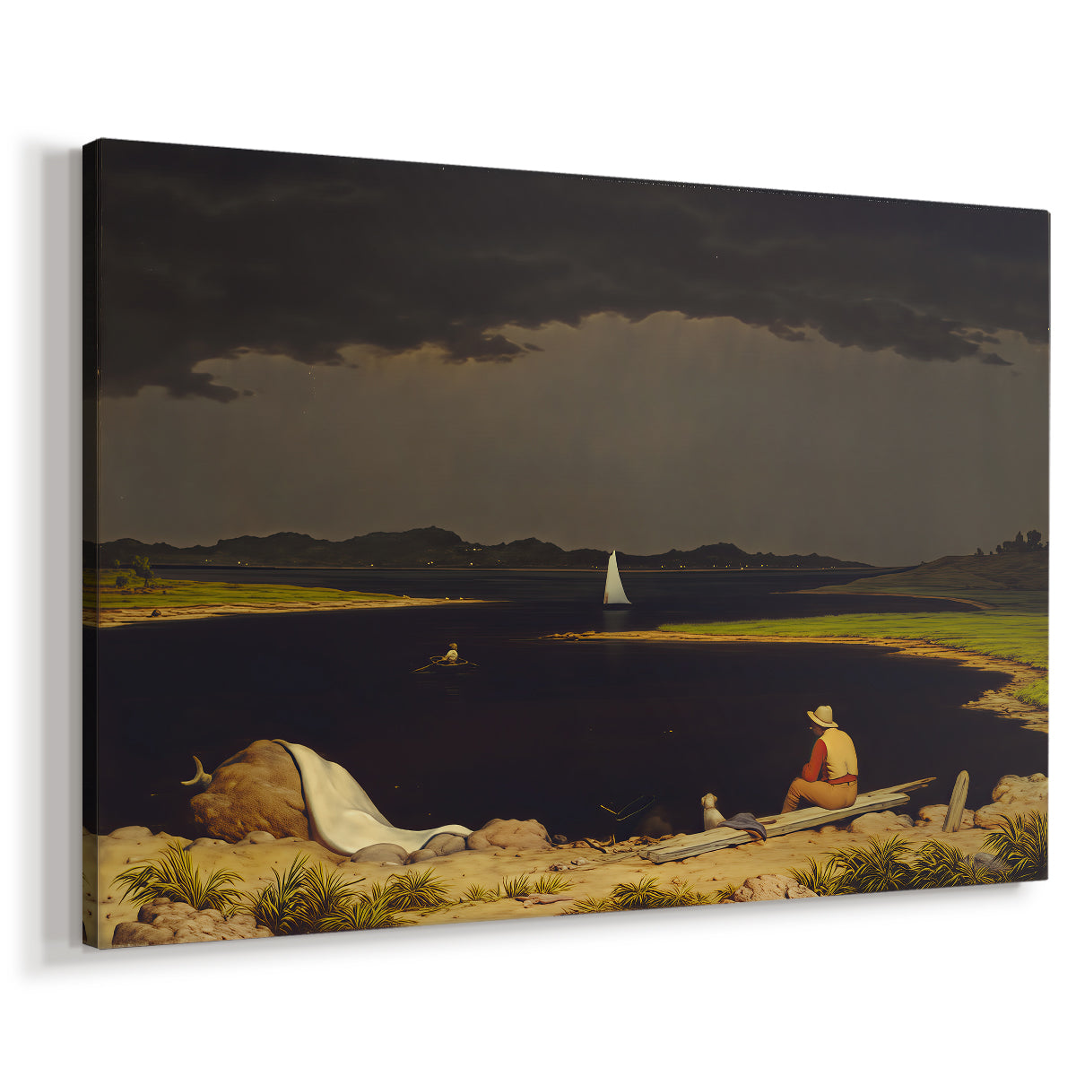 Canvas art print featuring a dramatic sky scene with incoming storm, displayed at an angle
