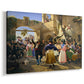 Canvas art print featuring a social gathering with figures seated around tables indoors, displayed at an angle