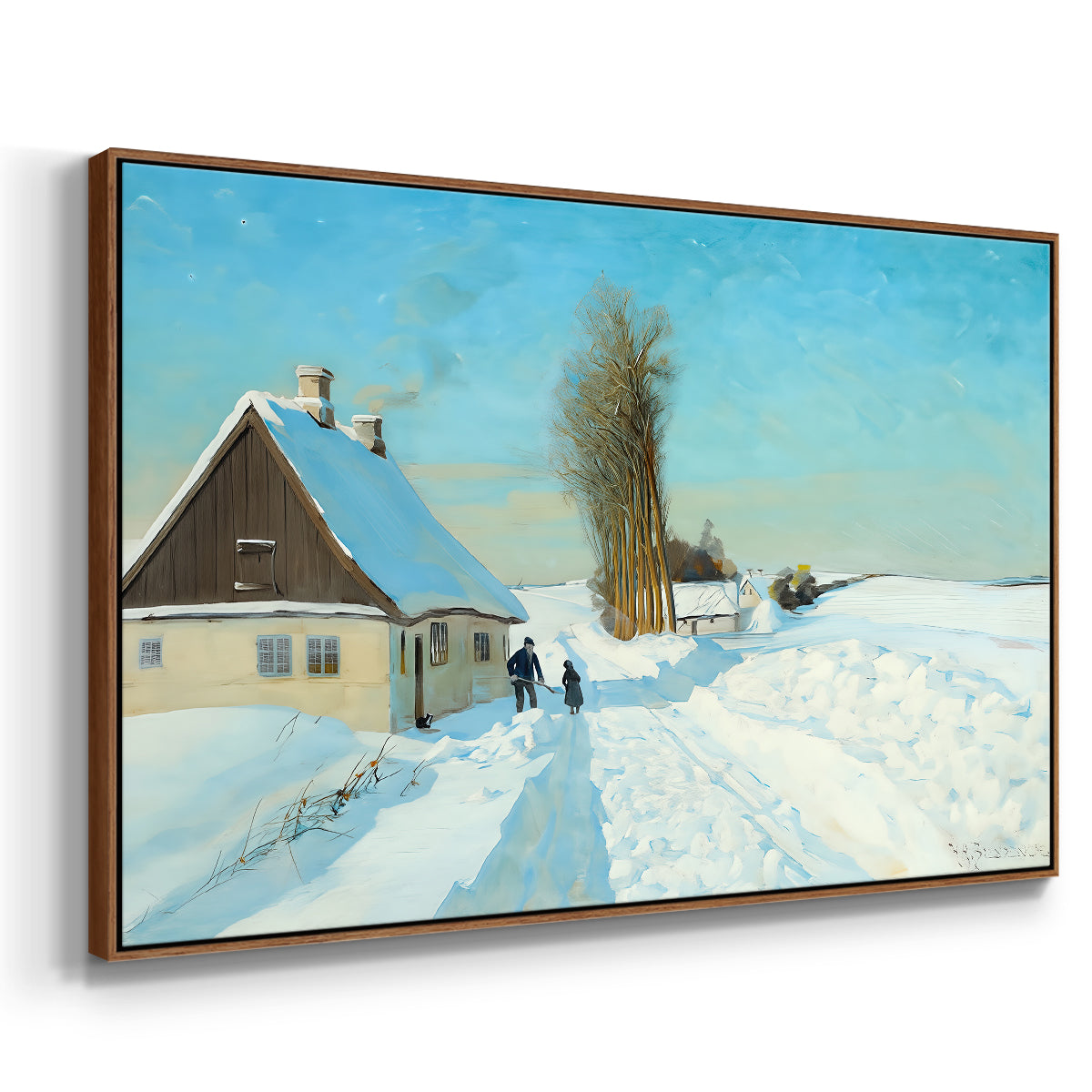 Shoveling Snow on a Beautiful Winter Day, c. 1898 - Floater Framed Canvas Print
