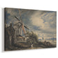 Canvas art print featuring a pastoral scene with mill and countryside, displayed at an angle