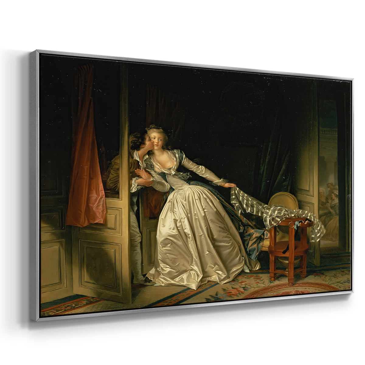 The Stolen Kiss (Le Baiser à la dérobée), c. 1788 - Floater Framed Canvas Print