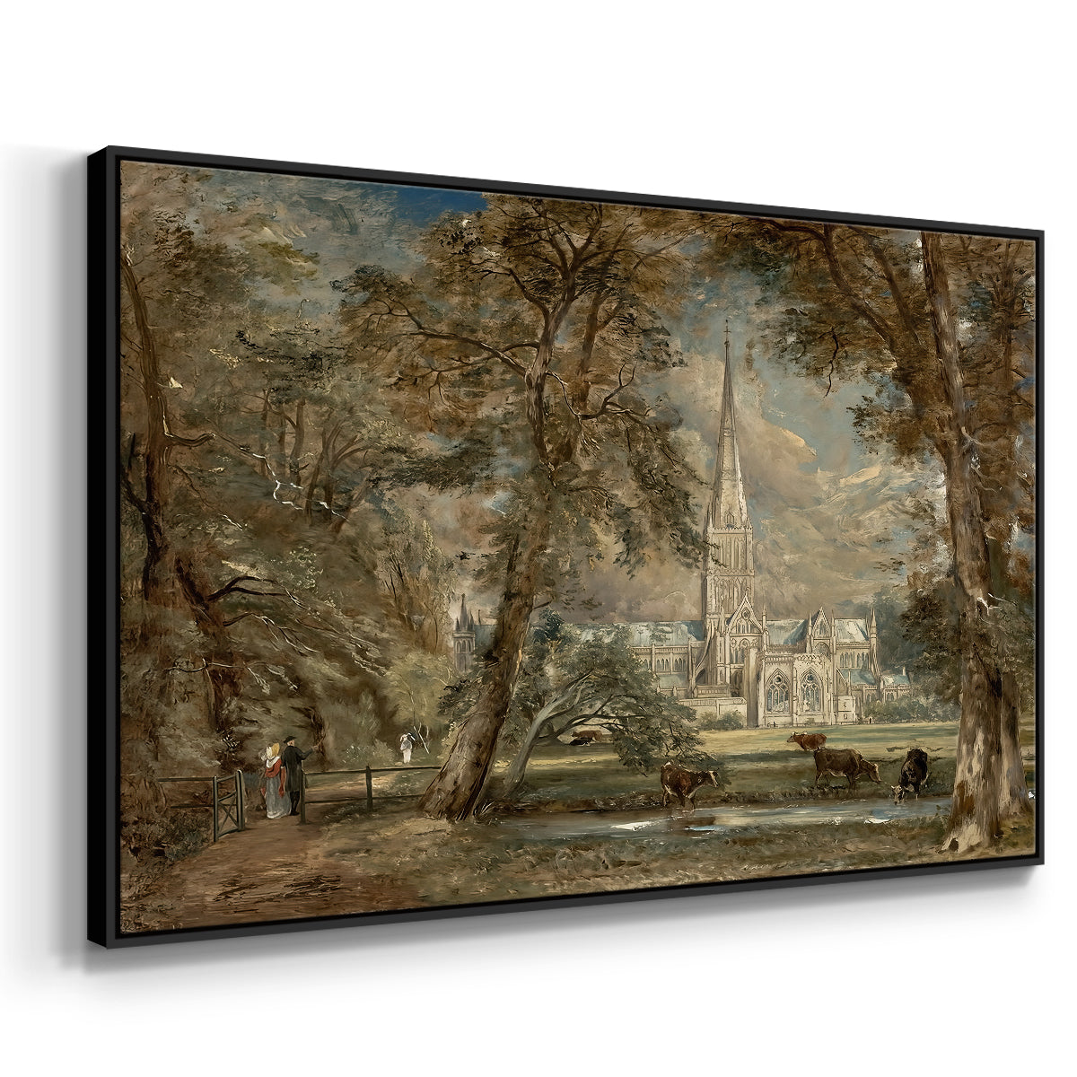 Salisbury Cathedral from the Bishop's Grounds, c. 1822-1823 - Floater Framed Canvas Print