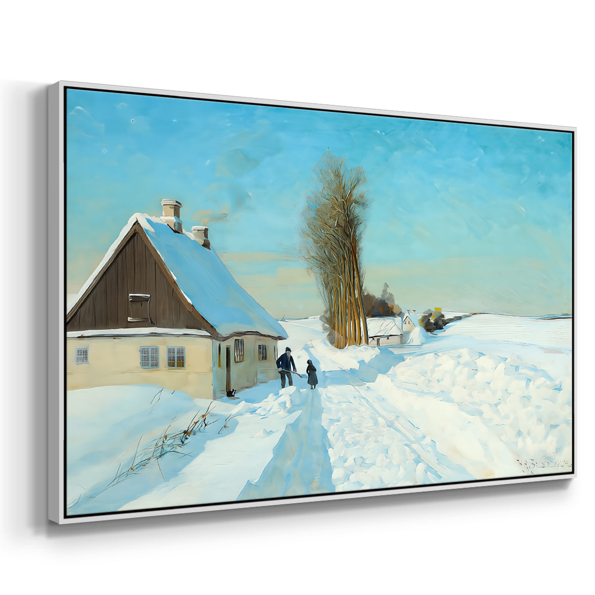 Shoveling Snow on a Beautiful Winter Day, c. 1898 - Floater Framed Canvas Print