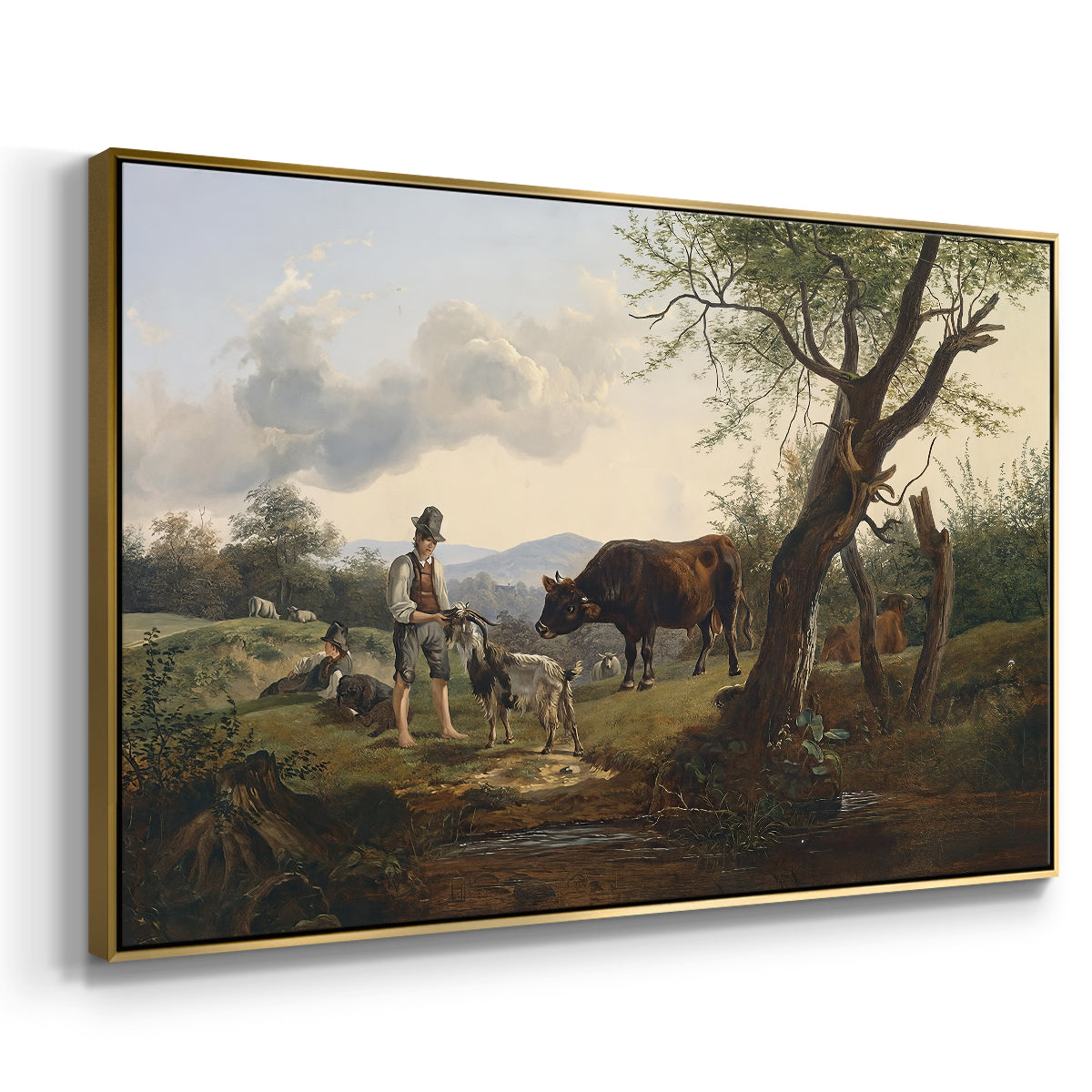 Shepherd with Billy Goat, c. 1830 - Floater Framed Canvas Print