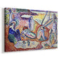 Canvas art print featuring a colorful leisure scene with figures in an open landscape, displayed at an angle