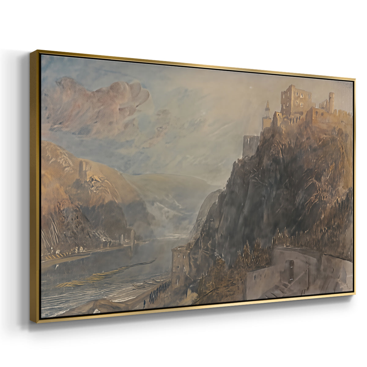 Rheinfels Looking to Katz and Gourhausen, 1817 - Floater Framed Canvas Print