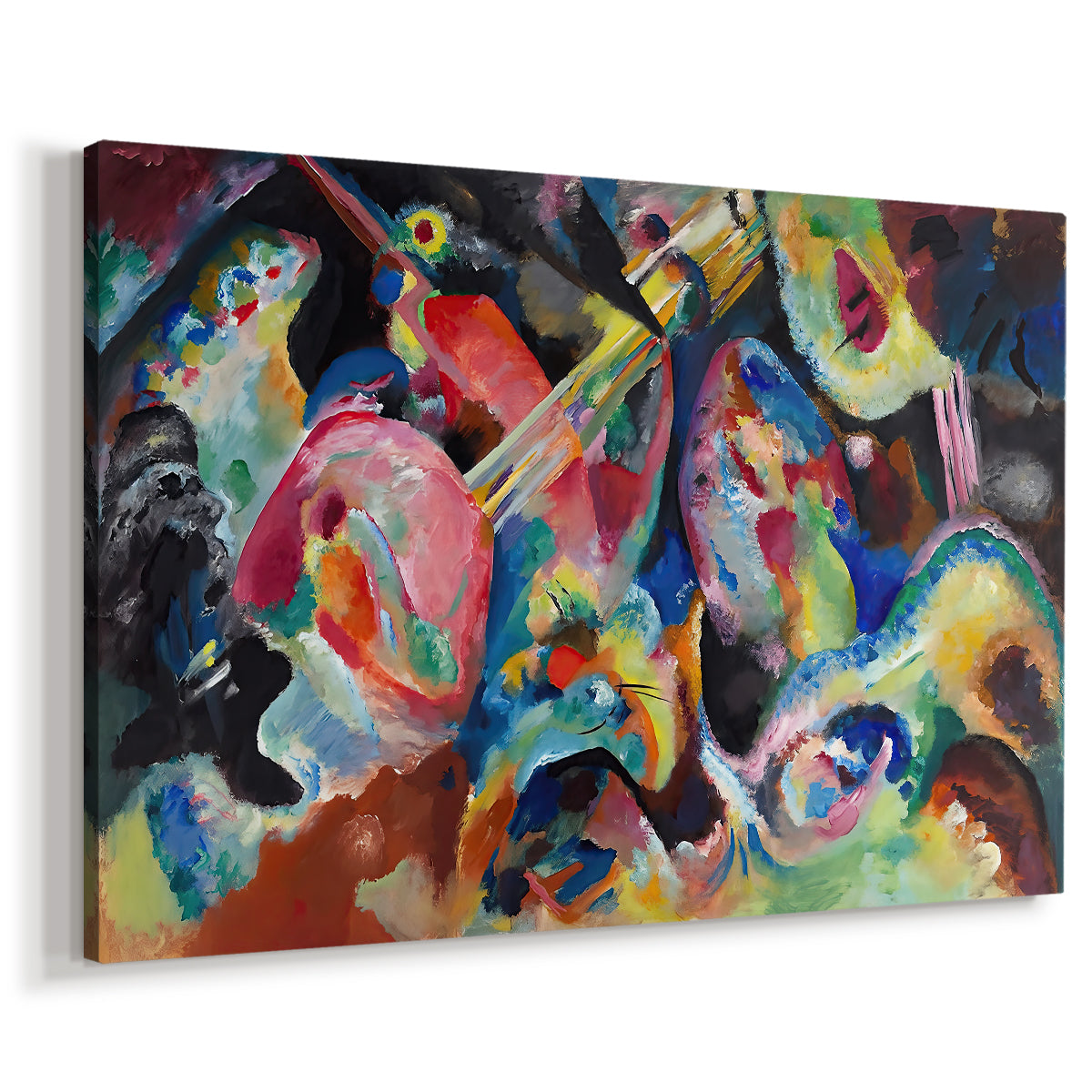 Canvas art print featuring an expressive scene with layered shapes creating sense of flood-like energy, displayed at an angle