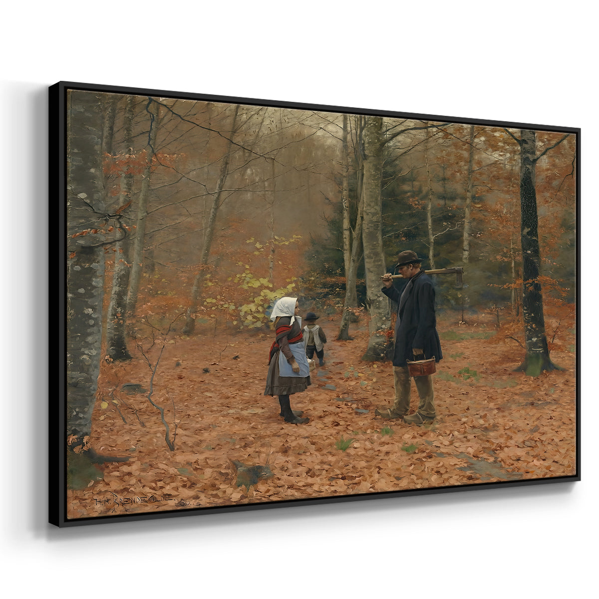 The Woodman and his Children, 1886 - Floater Framed Canvas Print
