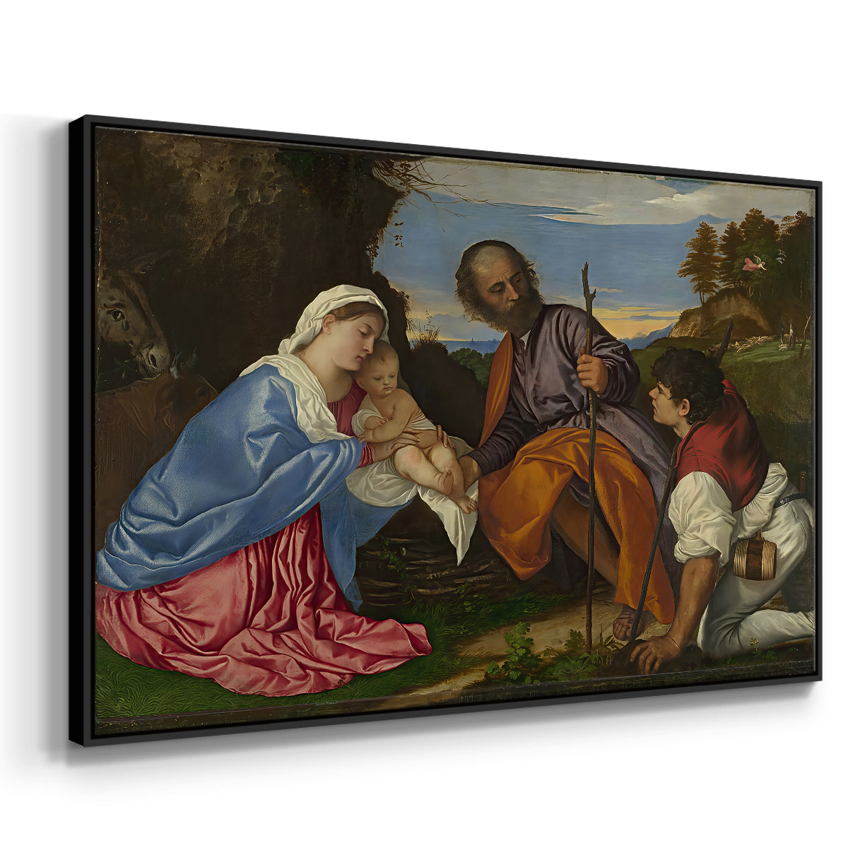 The Holy Family with a Shepherd, c. 1510 - Floater Framed Canvas Print