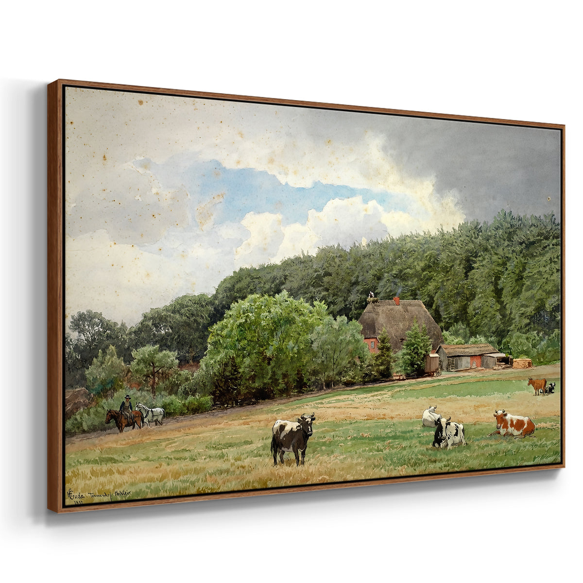Farm with Grazing Cows (Bondegård med beitende kuer), 1892 - Floater Framed Canvas Print