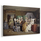 Canvas art print featuring an indoor scene showing caregiving and conversation among figures, displayed at an angle