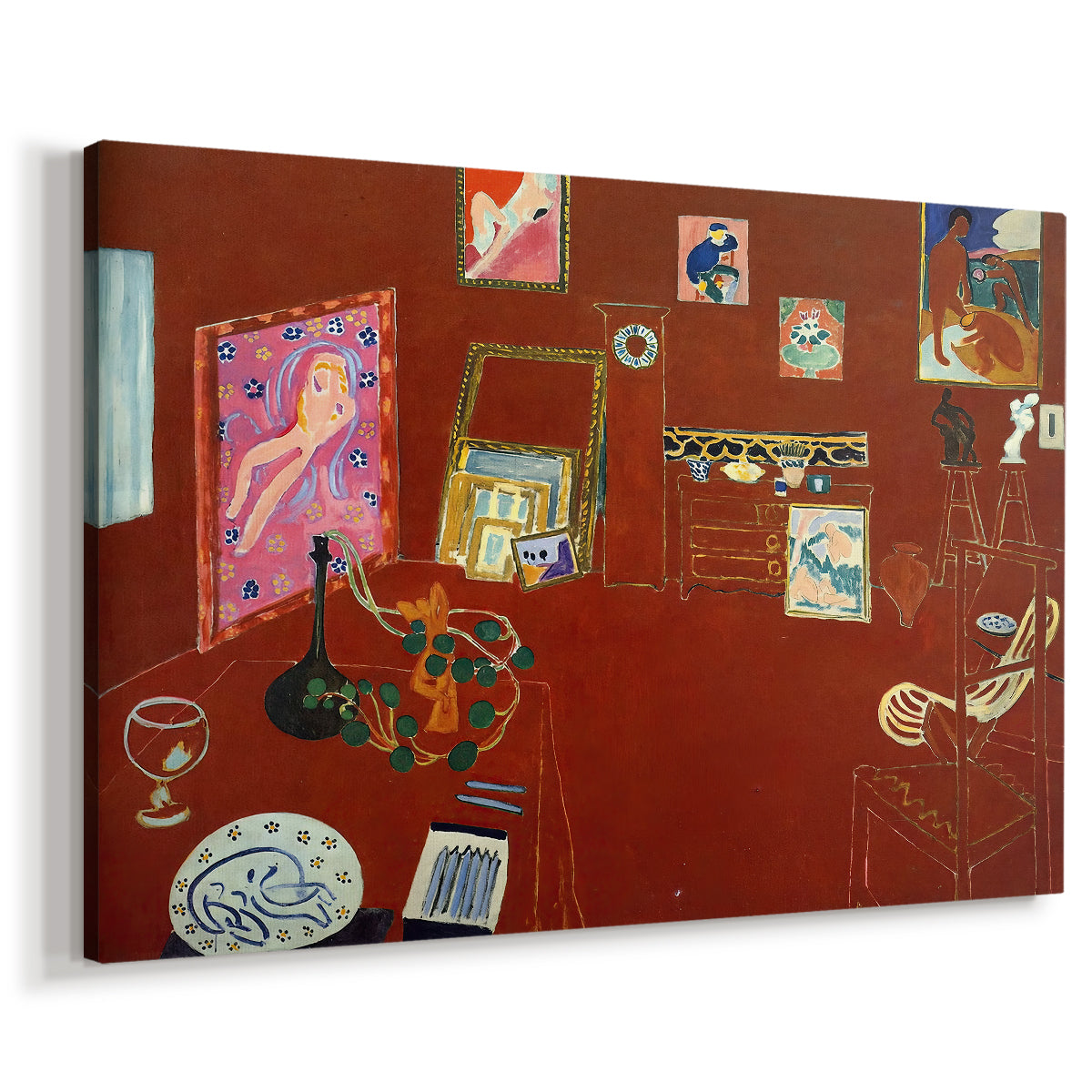 Canvas art print featuring an iconic studio scene with deep red walls, displayed at an angle