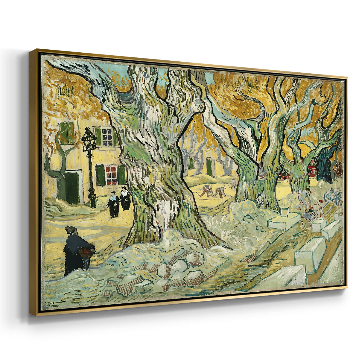 The Large Plane Trees (Road Menders at Saint-Rémy), 1889 - Floater Framed Canvas Print