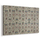Canvas art print featuring a decorative fabric design with evenly spaced botanical motifs, displayed at an angle