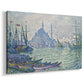 Canvas art print featuring an architectural coastal scene in harbor, displayed at an angle