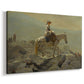 Canvas art print featuring a landscape scene with figure traveling along ridge, displayed at an angle