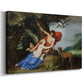 Canvas art print featuring a classical mythological scene of Venus and Adonis in a wooded landscape with cherubs, displayed at an angle