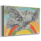 Canvas art print featuring a symbolic composition with bird and color bands, displayed at an angle