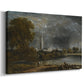Canvas art print featuring an atmospheric landscape with church and reflection, displayed at an angle