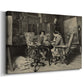 Canvas art print featuring a realistic scene of figures concentrating on chess game indoors, displayed at an angle