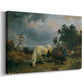 Canvas art print featuring a pastoral scene with animals in countryside, displayed at an angle