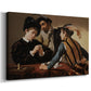 Canvas art print featuring a genre scene of card game with deception and hidden accomplice, displayed at an angle