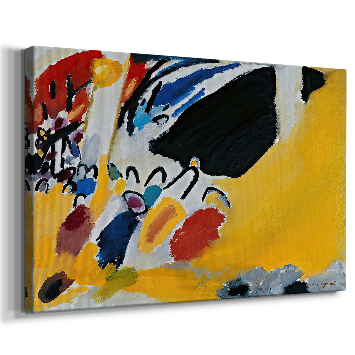 Canvas art print featuring an expressive scene interpreting sound through contrasting color areas, displayed at an angle